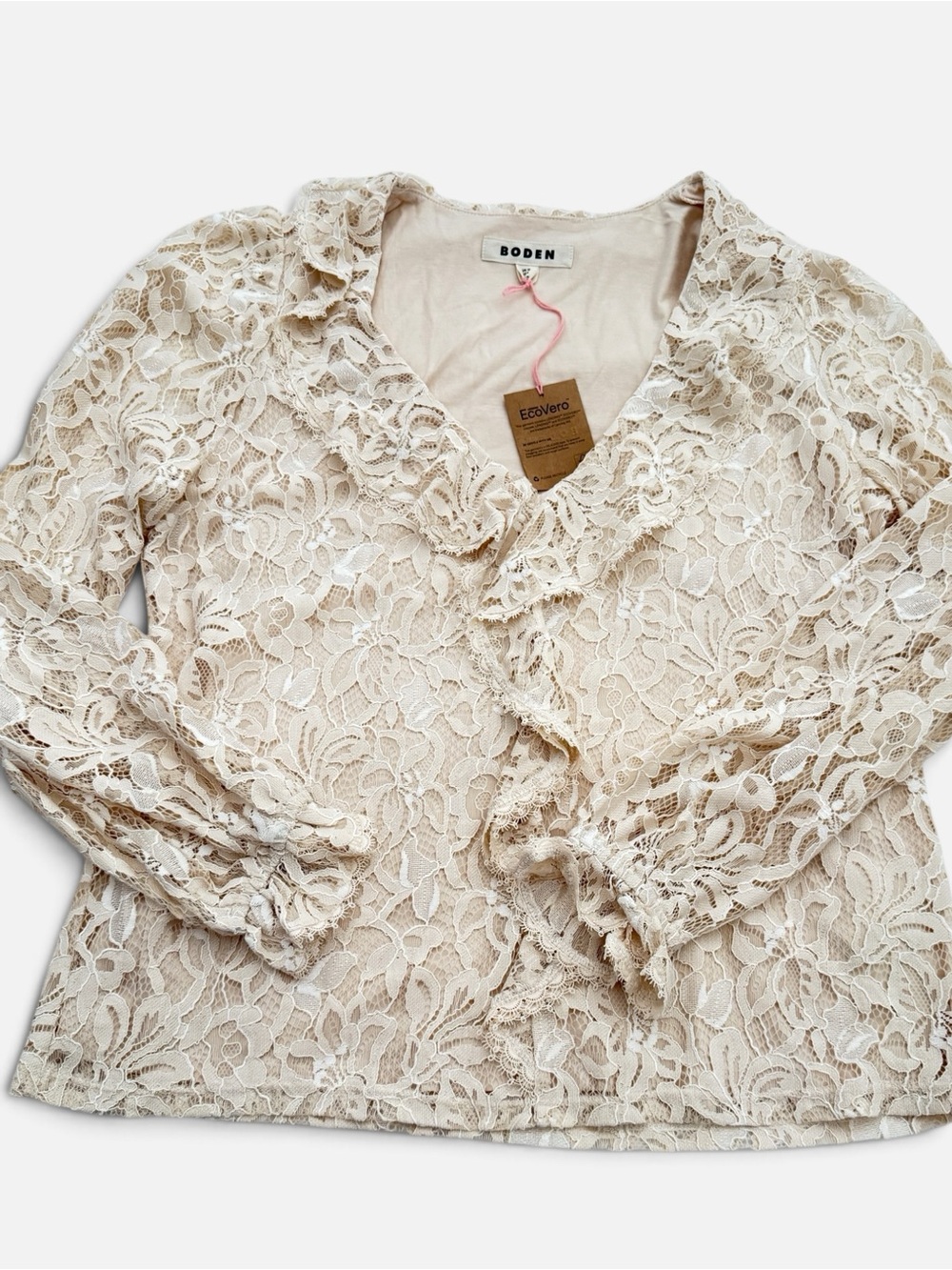Boden Knit Lace Ruffle Top New with Tags US Size 8 Cream Victorian Romantic - Picture 11 of 13